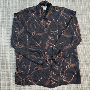 Vintage 80s Bogari Washable Silk Women's Button-Up Horsebit Blouse Shirt Size S